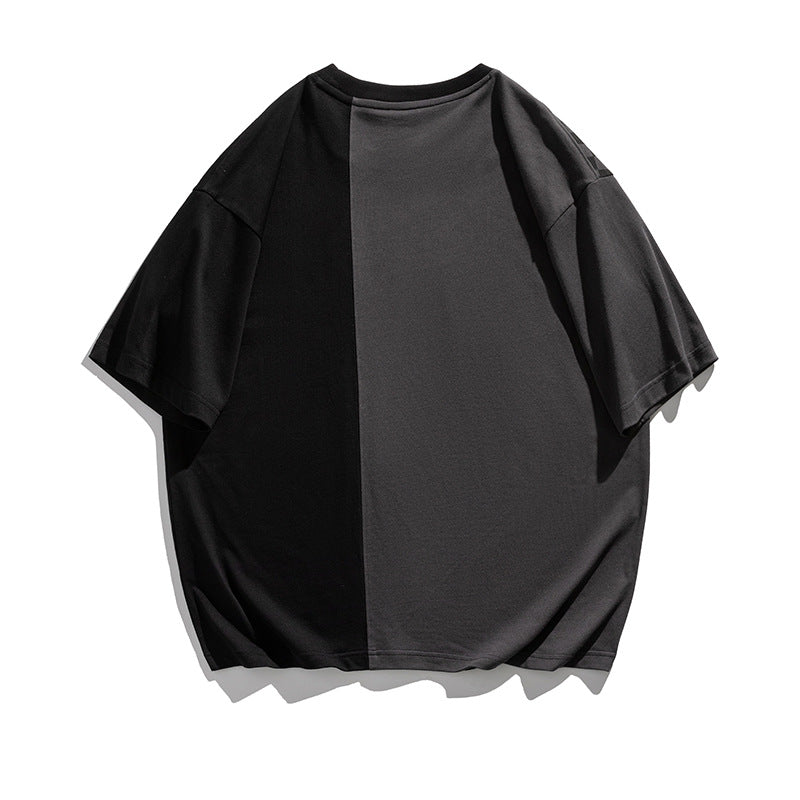 2022 Summer Man T Shirt Loose Checkered Stitching