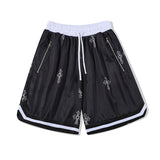 Basketball Shorts Fashion Zipper Loose Basketball Sports Fifth Pants High Street Cross Printed Mesh Casual Shorts