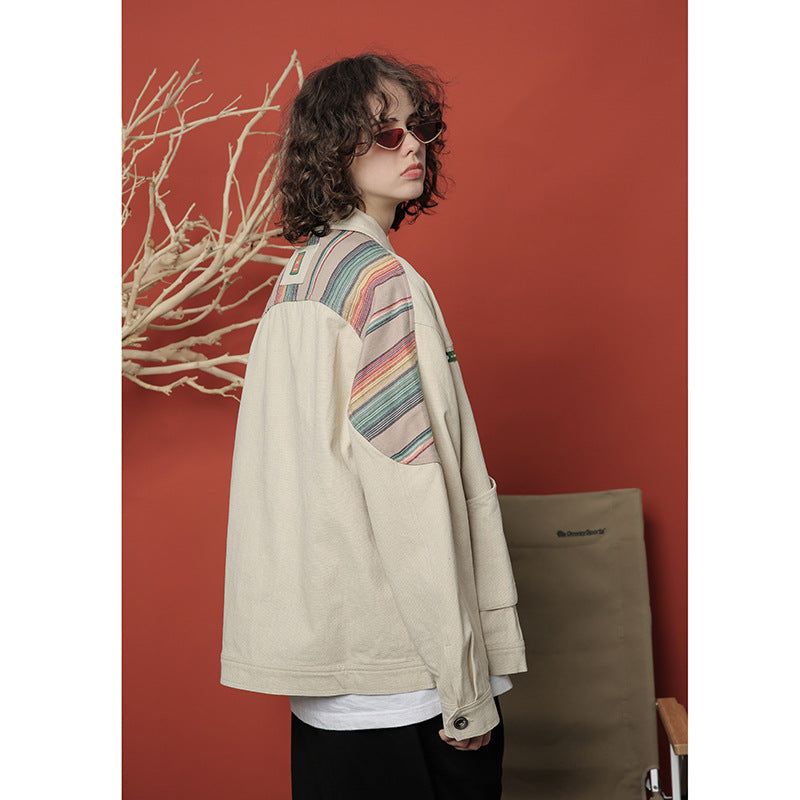 Men's Large Size Sports Retro Spring Jacket Men's Color Matching Workwear Jacket Student Jacket Men's Men Coat