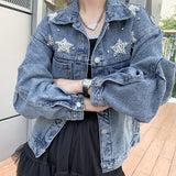 Pearl Jean Jacket Beads Rhinestones Denim Jacket for Women