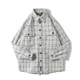 Men Shacket Long Sleeve Autumn Shirt Fall Lapels Cardigan Plaid Shirt for Men