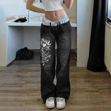 Low Rise Jeans Autumn Casual Loose Trousers Low Waist Pleated Heart Printing Jeans