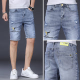 Men Jean Shorts Denim Shorts Men's Summer Straight Slim Cropped Pants Men's Jeans