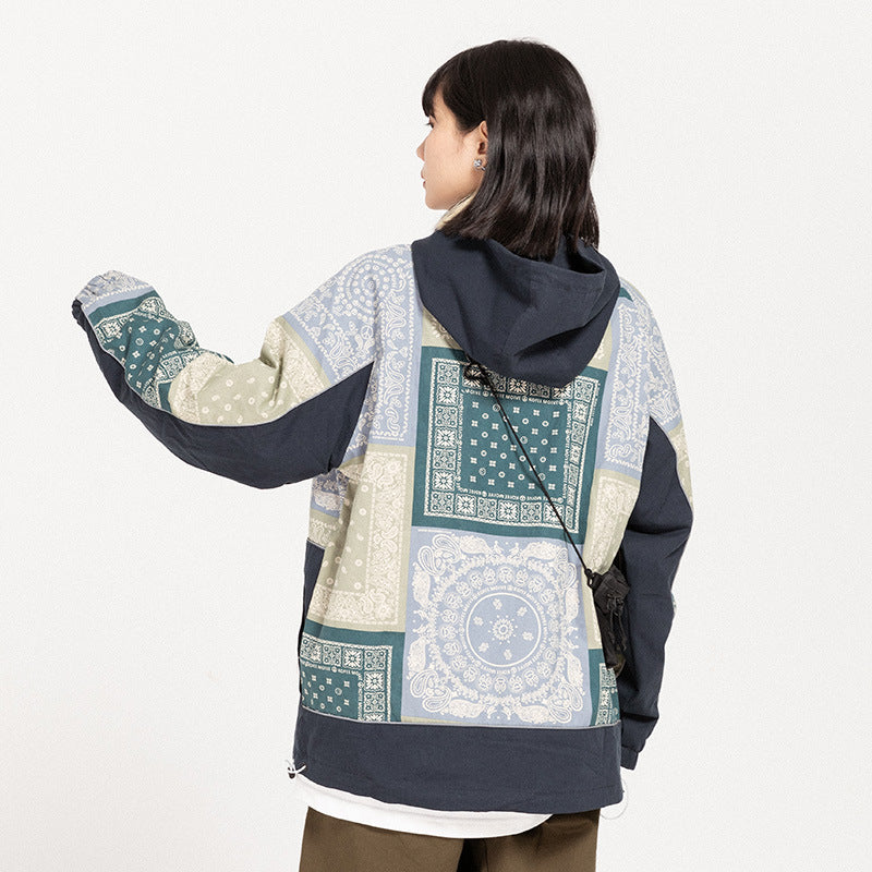 Men's Jacket Men's Large Size Retro Sports Loose All-Matching Work Clothes Coat Men's Simple Paisley Stitching Men's Jacket Men Jacket