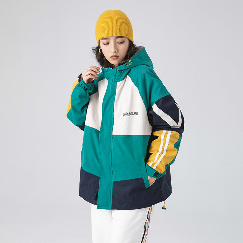 Men's Spring Large Size Sports Retro Hooded Jacket Men's Color Matching Couple Workwear Jacket Men Jacket