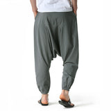 Men Casual Pants plus Size Loose Trousers Summer Men's Cotton Linen Loose plus Size Knickerbockers Ankle-Tied Harem Pants