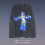 Mens Fall Outfits Washed Distressed Long-Sleeved T-shirt Hip Hop Casual