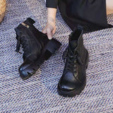 Coachella Cowboy Boots Vintage Low-Cut Lace Up Chunky Heel Autumn and Winter Leather Ankle Boots