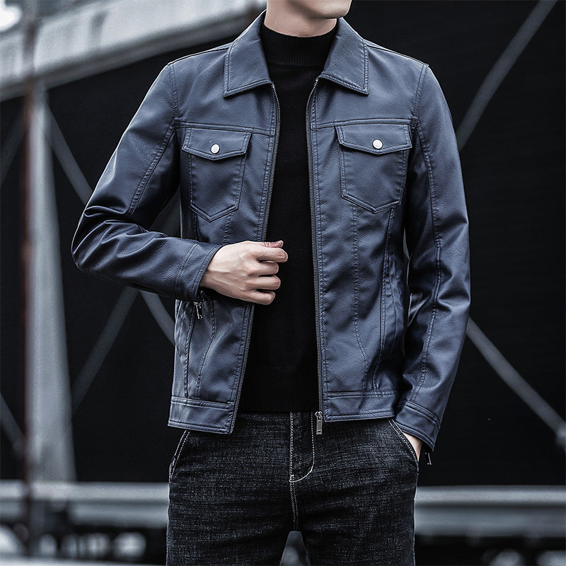 Hand Painted Leather Jackets Fall and Winter Lapels Casual Men's Leather Jacket Jacket Business Zipper Leather Jacket