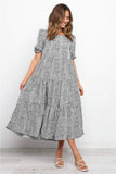 Red Peasant Dress Spring/Summer Puff Sleeve Plaid Polka Dot Stitching Loose Dress Long Dress