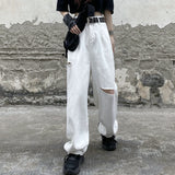 Harajuku Clothing Men Classic Retro Pants Straight Leg Pan Summer White Casual Jeans for Men and Women