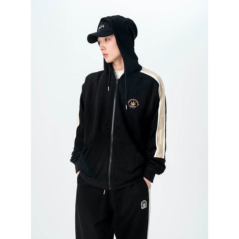 Men's Spring Hooded Jacket Large Size Sports Retro Men's Loose Couple Workwear Jacket Stitching Men's Jacket Men Jacket