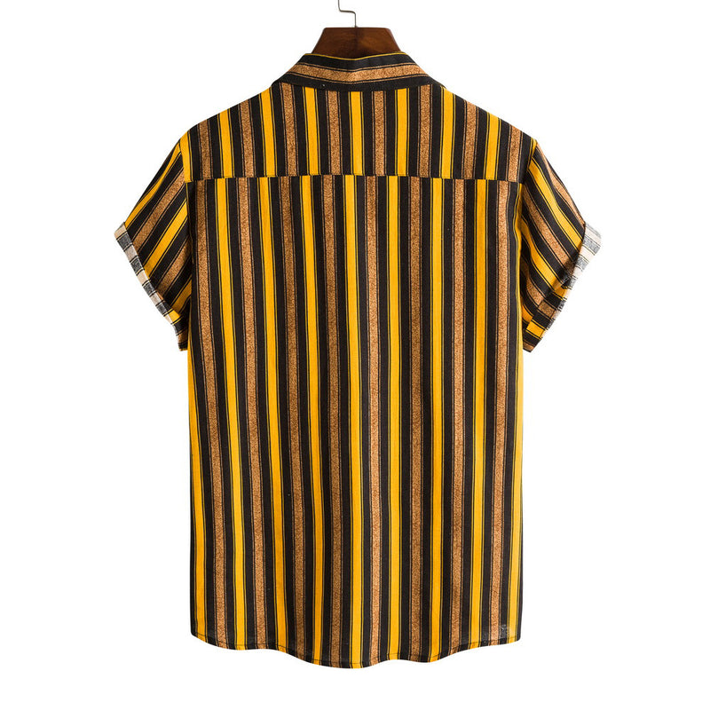 Men's Summer Cotton and Linen Stripes Short Sleeve Shirt Large Size Fashion Casual Exercise Vintage Men Shirt