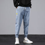 Men Summer Jeans Spring Elastic Waist Ankle-Tied Loose Stitching Harem Jeans plus Size Retro Sports Trousers Men