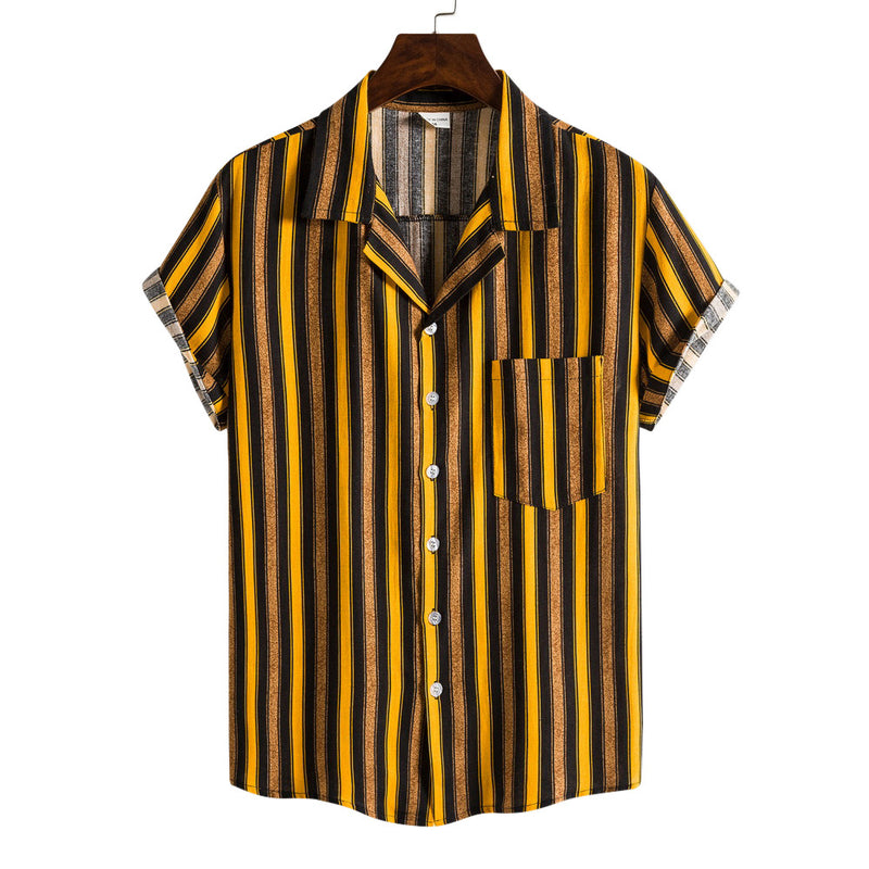 Men's Summer Cotton and Linen Stripes Short Sleeve Shirt Large Size Fashion Casual Exercise Vintage Men Shirt