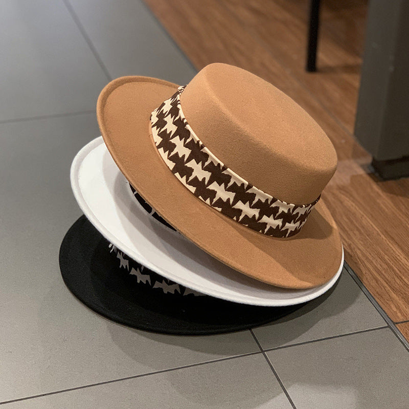 Fedora Hat Autumn and Winter Top Hat French Casual Wide Brim Woolen Bowler Hat Women