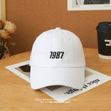 Joe Goldberg Hats1987 Embroidered Hat Men's and Women's Soft Top Curved Brim Baseball Cap Outdoor Sun-Poof Peaked Cap