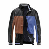 Two Tone Leather Jacket Men's Winter Men's Stand Collar Color Matching Pu Motorcycle Clothing Coat