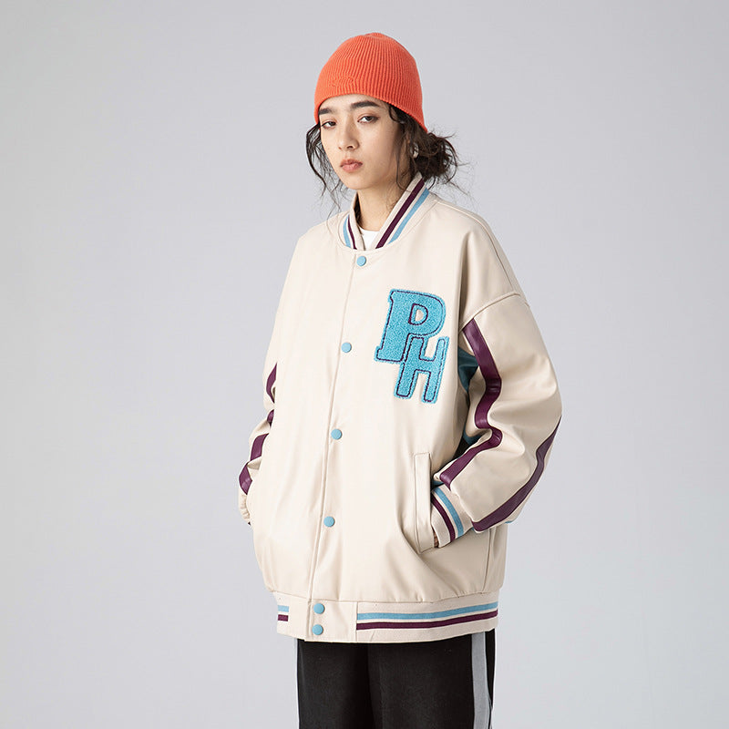 Men's Spring plus Size Retro Sports Personality Leather Coat Flower Print Stand Collar Jacket Men Trendy Coat Men Jacket