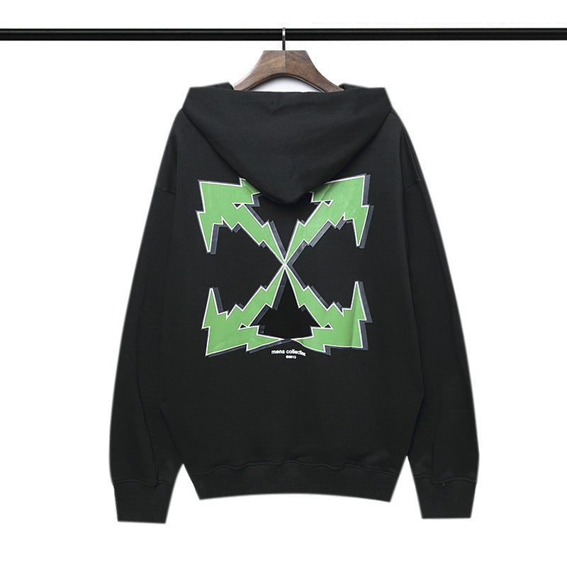 Autumn And Winter Green Lightning Arrow Pattern Hooded Sweater For Men And Women