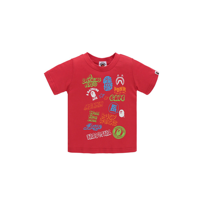 A Ape Print for Kids T Shirt Short Sleeve Street Graffiti Letter T-shirt Hip Hop