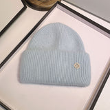 Toque White Rabbit Fur Knitted Hat Letter M Label Woolen Cap All-Match Warm Hat Winter Earflaps