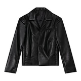 80's Leather Jacket Black Leather Coat Coat Men's Loose Temperament Short and Simple Casual Jacket Top