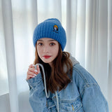 Women Beanies Woolen Knitted Hat Autumn and Winter Girl Print Woolen Cap