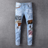 Men Patchwork Jeans Casual Hip Hop Painted Slim Jeans Men