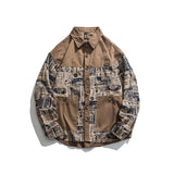 Men Shacket Long Sleeve Autumn Shirt Autumn Vintage Shirt Printed Patchwork Long Sleeves Shirt Men
