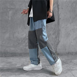 Harajuku Clothing Straight Leg Pant Baggy Pants Men and Women Hip Hop Color Matching Jeans Men and Women Straight-Leg Trousers