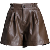 Leather Shorts Fall/Winter Elastic High Waist Slimming A- line Wide Leg Pants PU Leather Shorts