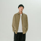 Men Shacket Long Sleeve Autumn Shirt Autumn Cityboy Workwear Shirt Solid Color Retro Couple Casual Jacket