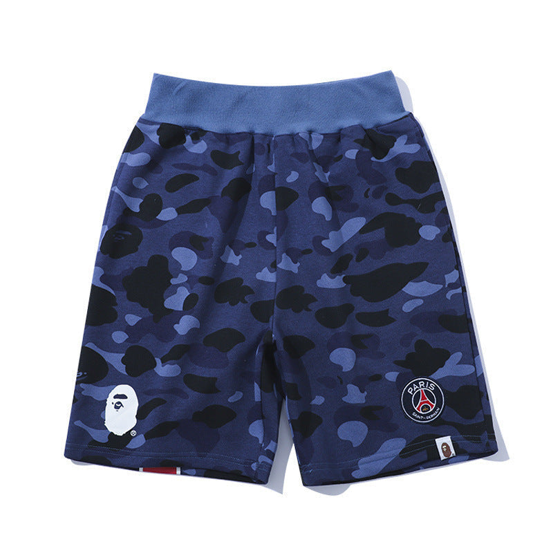 A Bath Ape Shorts Summer Large Size Loose Cropped Pants Camouflage Blue Fashion Shorts