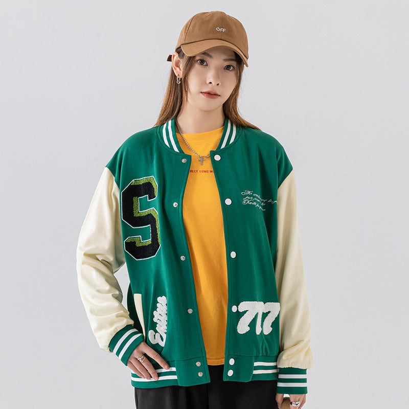 Cheerleader Letterman Jacket Retro Baseball Uniform Loose All-Match Stitching