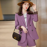 Women Pants Suit Uniform Designs Formal Style Office Lady Bussiness Attire Purple Blazer Spring and Autumn Fashion Casual Set