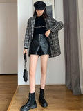 Leather Shorts Washed PU Leather Outer Wear High Waist Autumn and Winter Loose Wide Leg A- Line Base Boot Pants