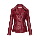 Hot Pink Motorcycle Jacket Autumn and Winter Zipper Pu Long Sleeve Lapel Leather Coat Slim Fit