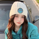 Women Beanies Autumn and Winter Smiling Face Woolen Cap Female Couple Knitted Cold Cap