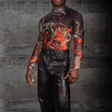 Rave Outfits Men Long Sleeve Sexy Close-Fitting Top Casual Fashion Printing