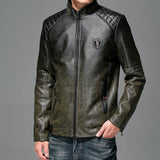 Two Tone Leather Jacket Autumn and Winter Leather Clothing with Stand Collar Casual Zipper PU Leather Jacket Coat for Men