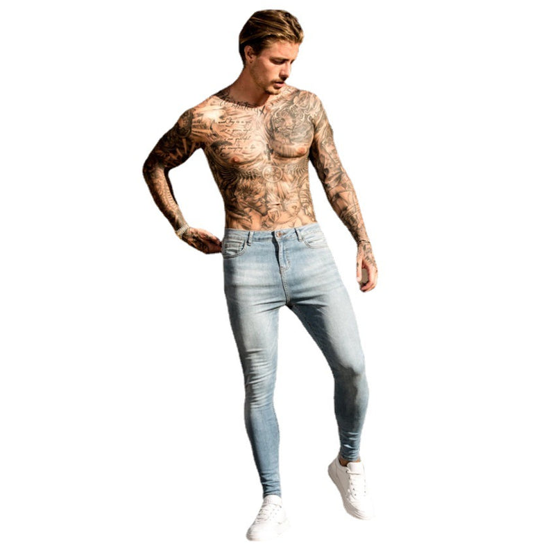 100 Cotton Jeans Men Slim Fit Show Thin Black Stretch Jeans Men