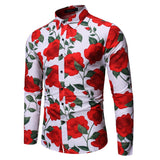 Large Size Sports Four Seasons Men's Long Sleeve Printed Shirt Personality Fashion Flower Shirt Men Shirt