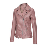 Hot Pink Motorcycle Jacket Autumn and Winter Zipper Pu Long Sleeve Lapel Leather Coat Slim Fit