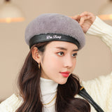 Beret Hat Women's Autumn and Winter Wool Knitted Japanese Houndstooth Painter Cap
