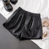Leather Shorts Spring and Autumn High Waist Slimming Casual Pants Leather Pants Boot Pants Wide-Leg Pants