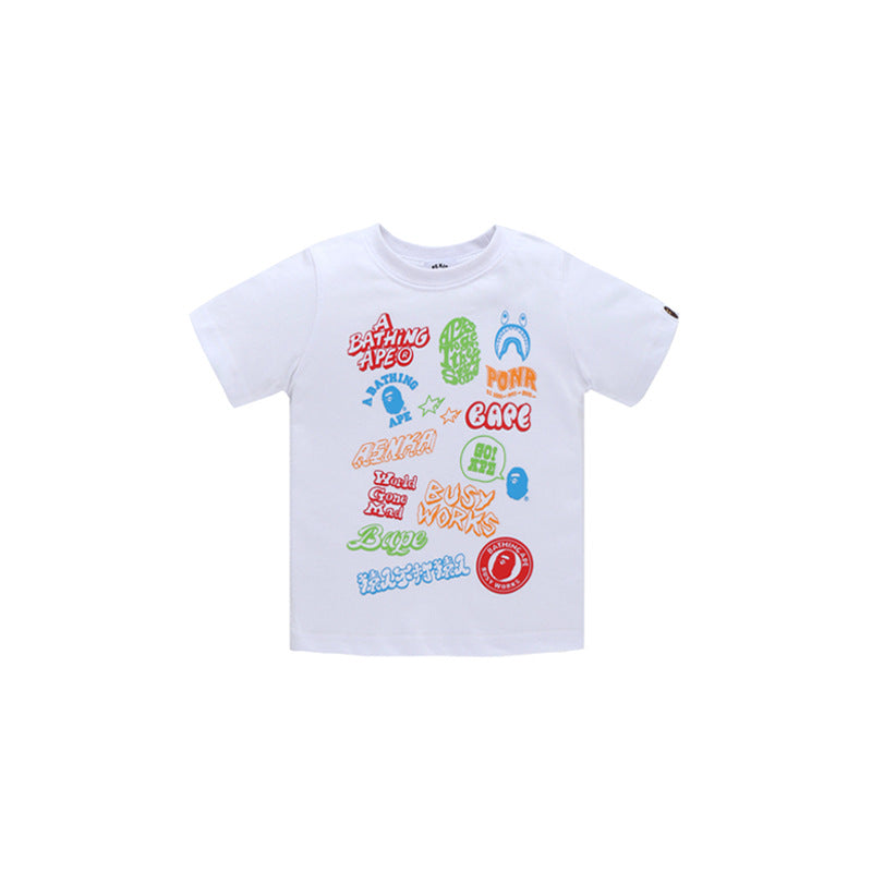 A Ape Print for Kids T Shirt Short Sleeve Street Graffiti Letter T-shirt Hip Hop