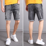 Mens Jean Shorts Summer Denim Shorts Men's Elastic Five-Point Pants Tether Loose Waist Trimming Pants