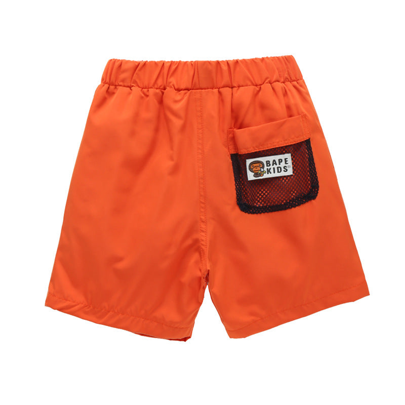 A Ape Print for Kids Shorts Children's Summer Clothing BAPE Letter Monkey Printing Mesh Stitching Casual Shorts