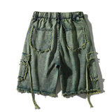 Men Jean Shorts Washed Denim Shorts Men's High Street Fashion Brand Multi-Pocket Shorts Summer